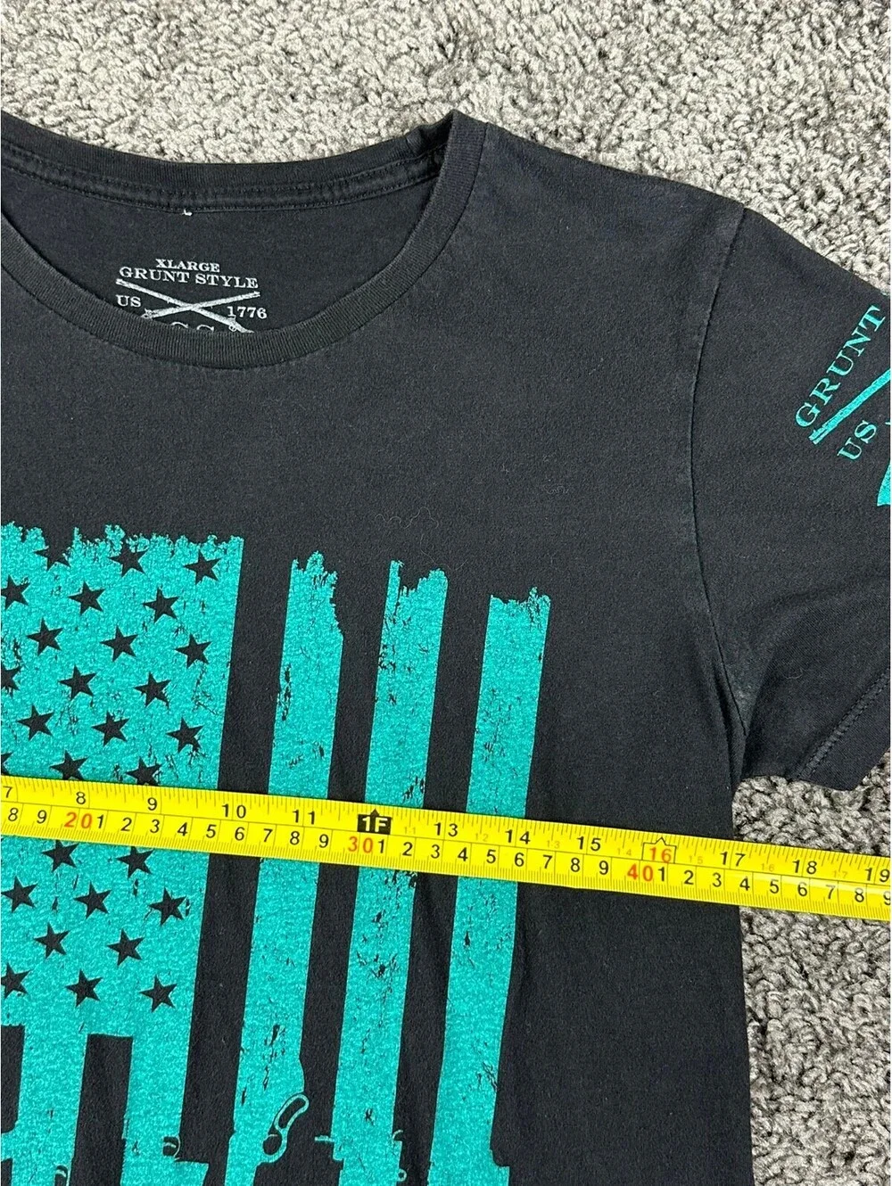 Grunt Style Black Teal Rifle Flag Graphic T Shirt 2nd Amendment USA Sz Youth XL